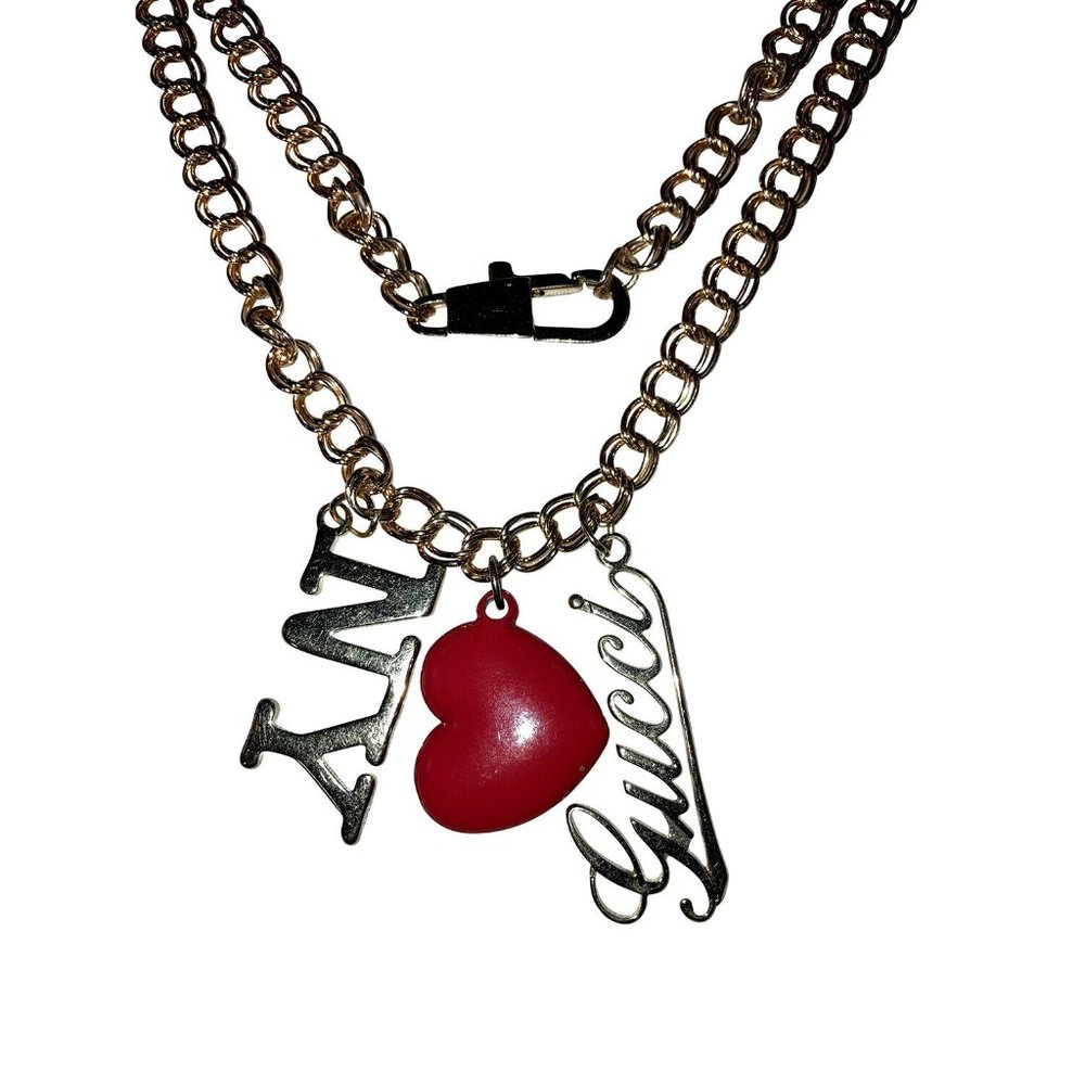 Gucci NY Monogram Heart Charm Chain Necklace
